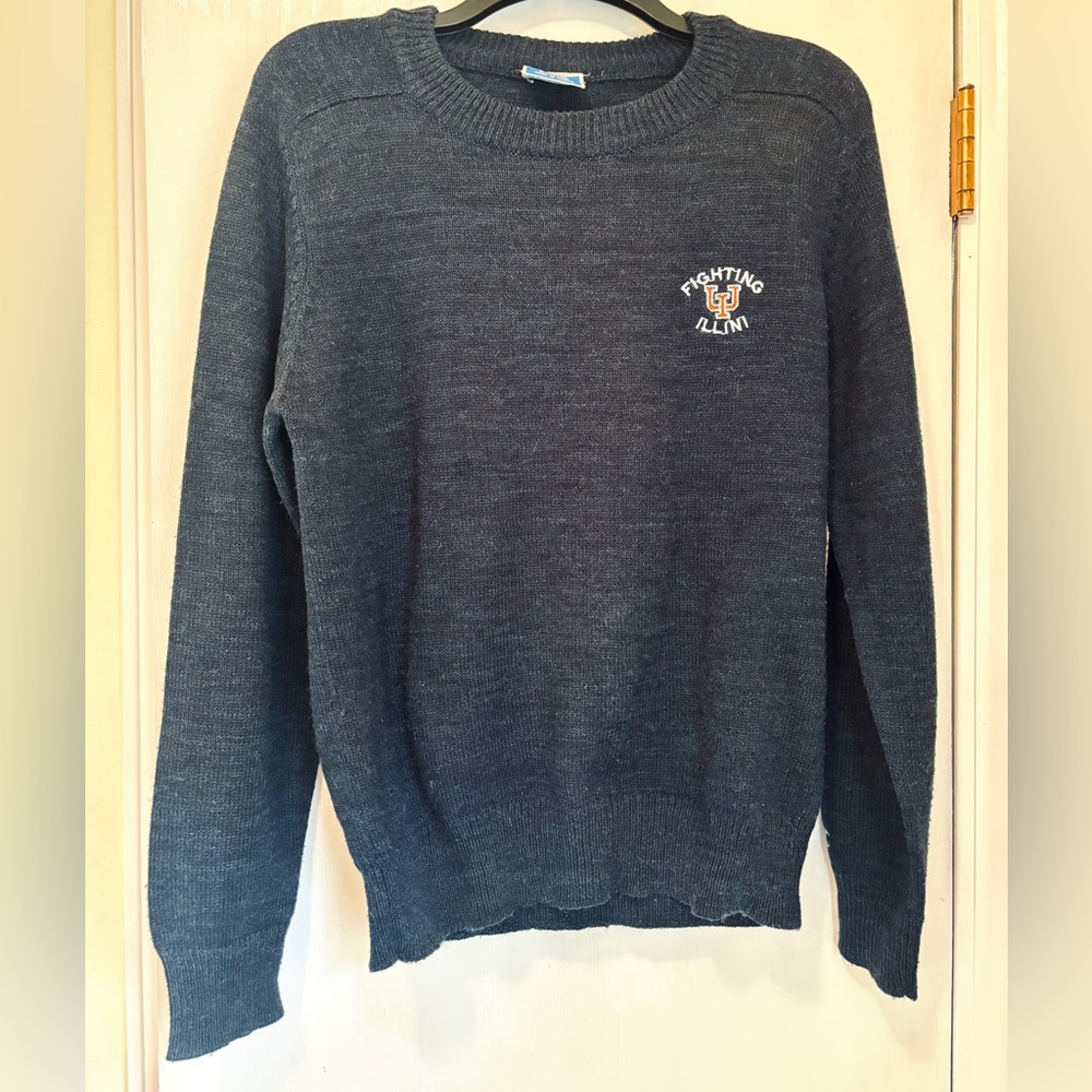 Vintage Champion Brand 80s Fighting Illini Navy Blue Sweater Unisex Size Small